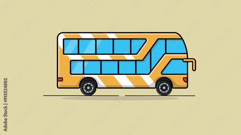 4k Yellow Double Decker Bus. Public Transport Service Concept Animation Video 4k Yellow Double Decker Bus. Public Transport Service Concept Animation Video