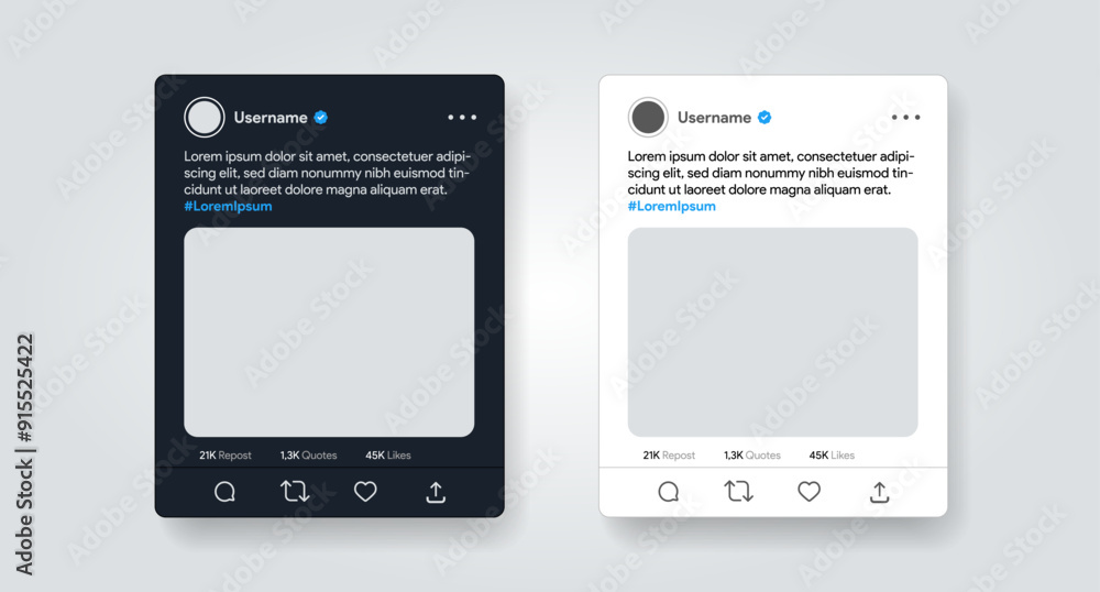 Fototapeta premium X post template. Twitter style feed mock-up. Social media ad publication mock-up. Blog frame Repost like, quote, comment, save, retweet icon. Vector illustration