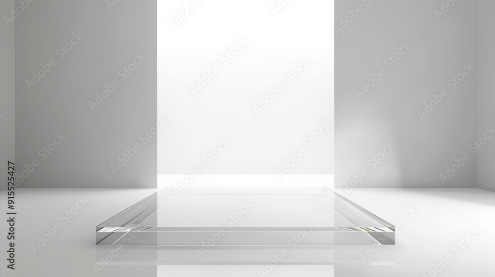 Fototapeta premium Minimalist Glass Platform in a White Room
