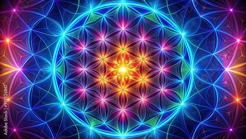 Neon Sacred Geometry Psychedelic Fractal Flower of Life Surrealism , fractal, geometric, sacred geometry, psychedelic