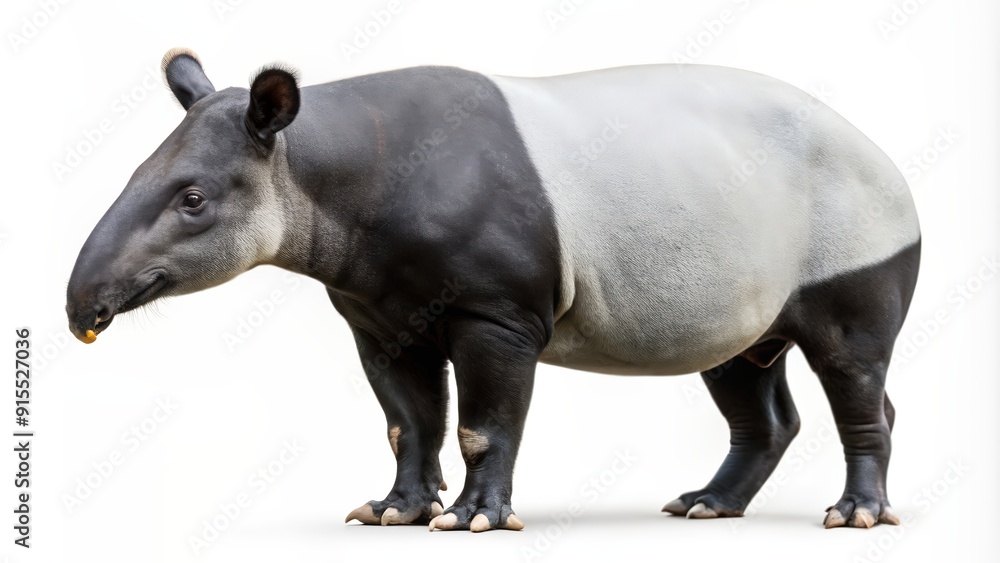 Naklejka premium Malayan tapir or Asian tapir isolated on white background, Malayan tapir, Asian tapir, isolated