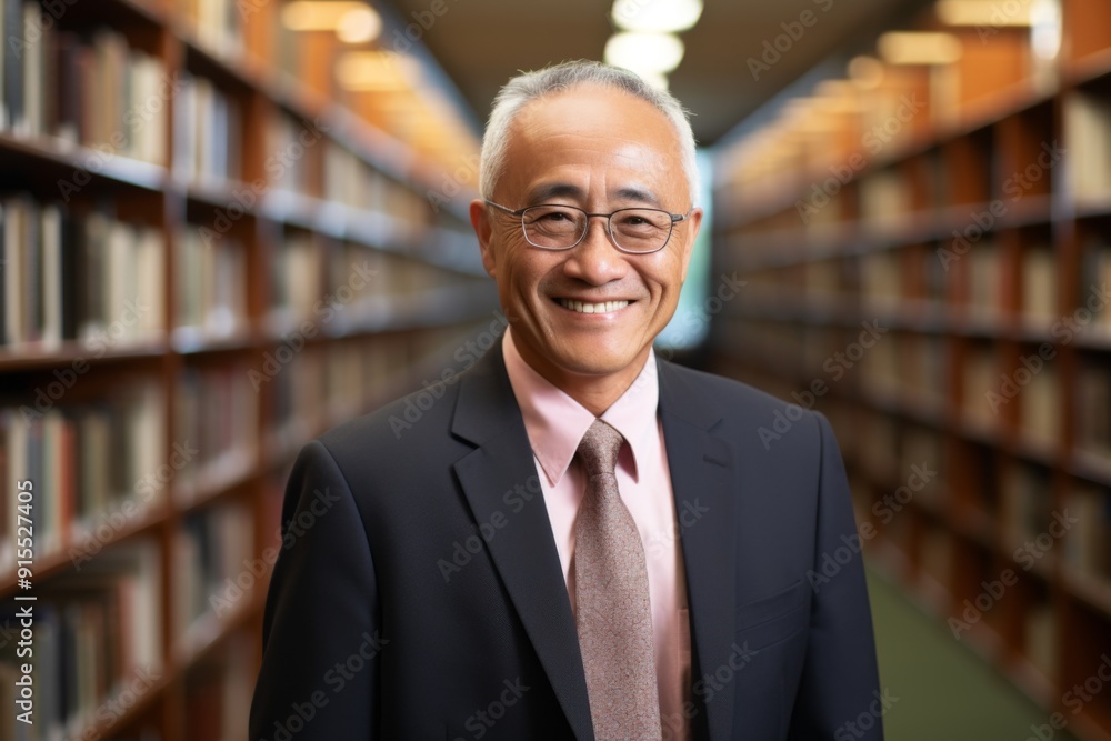 Portrait of a senior male professor in library Portrait of a senior male professor in library