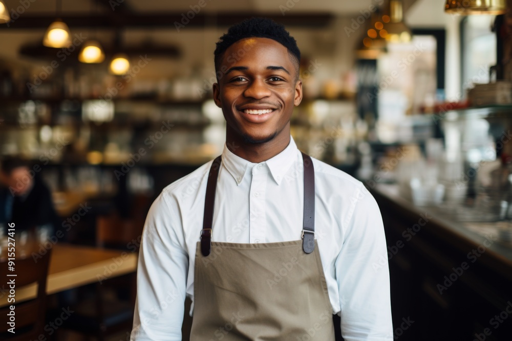 Portrait of a smiling young waiter at bar Portrait of a smiling young waiter at bar