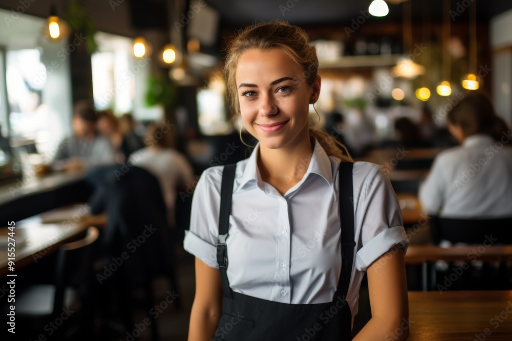 Portrait of a smiling young waitress at bar Portrait of a smiling young waitress at bar