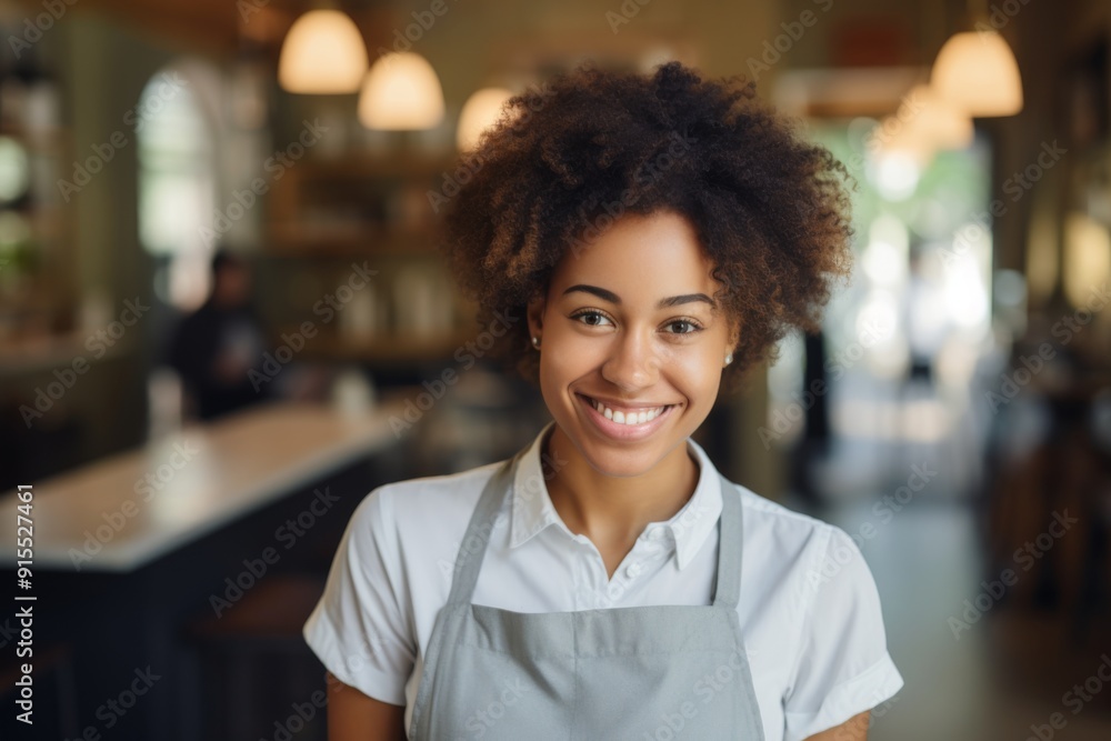Portrait of a smiling young waitress at bar Portrait of a smiling young waitress at bar