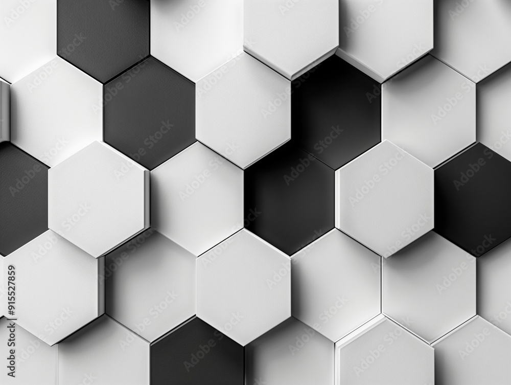 Black and White Hexagonal Pattern with 3D Effect Black and White Hexagonal Pattern with 3D Effect