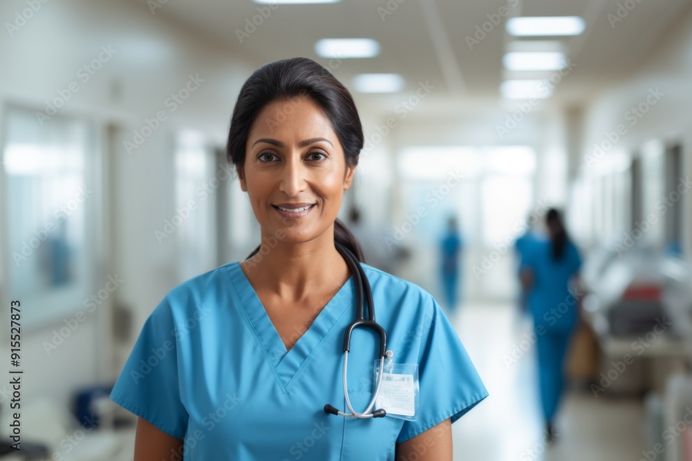 Smiling portrait of a middle aged Indian nurse in hospital Smiling portrait of a middle aged Indian nurse in hospital