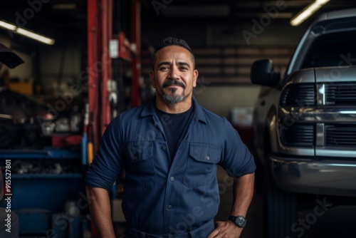 Smiling portrait of a middle aged car mechanic in workshop