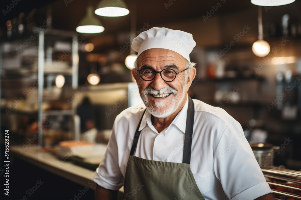 Smiling portrait of a senior chef working in kitchen Smiling portrait of a senior chef working in kitchen