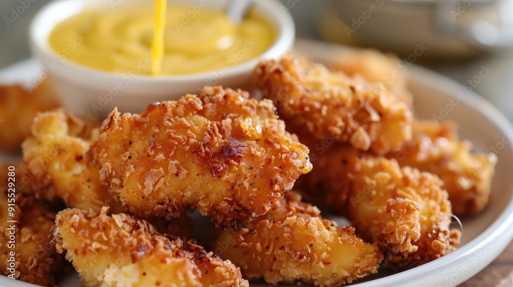 Crispy chicken nuggets with honey mustard dip Crispy chicken nuggets with honey mustard dip