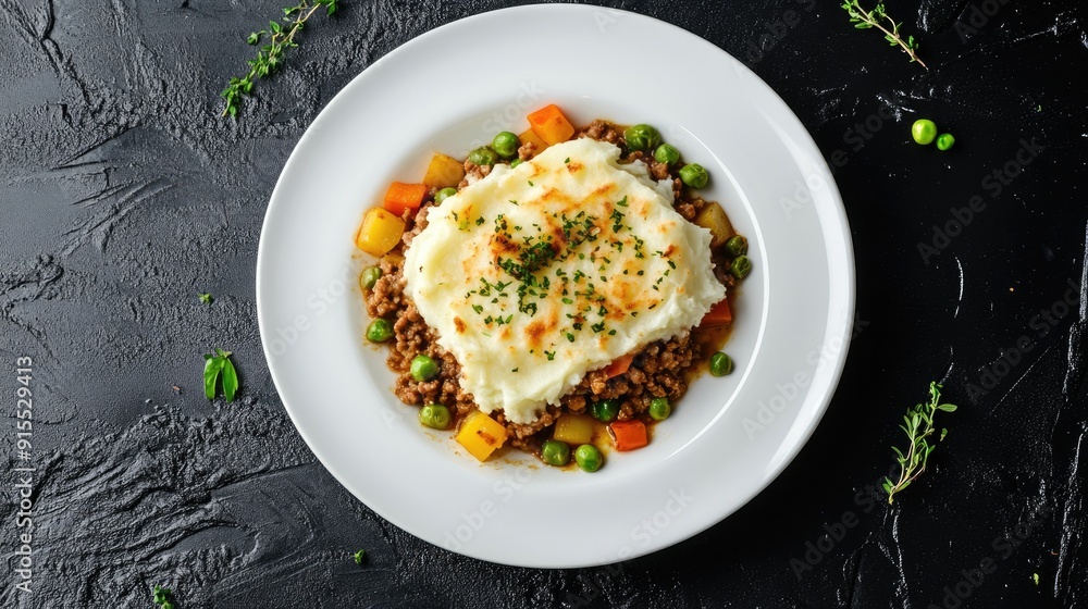 Shepherd's Pie with Mashed Potato Topping, Peas, and Carrots Shepherd's Pie with Mashed Potato Topping, Peas, and Carrots
