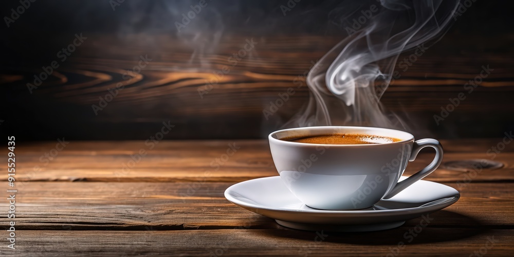 Steaming cup of freshly brewed coffee on a saucer , morning, beverage, break, caffeine, aroma, hot drink