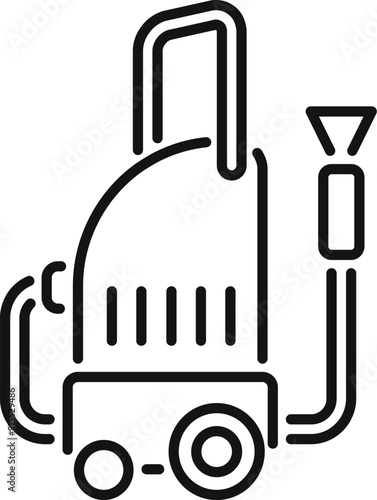 Simple black and white line drawing of a mobile pressure washer cleaning machine