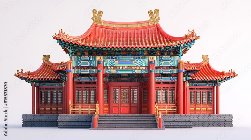 Traditional Chinese Architecture with Red Roof and Ornate Details Traditional Chinese Architecture with Red Roof and Ornate Details