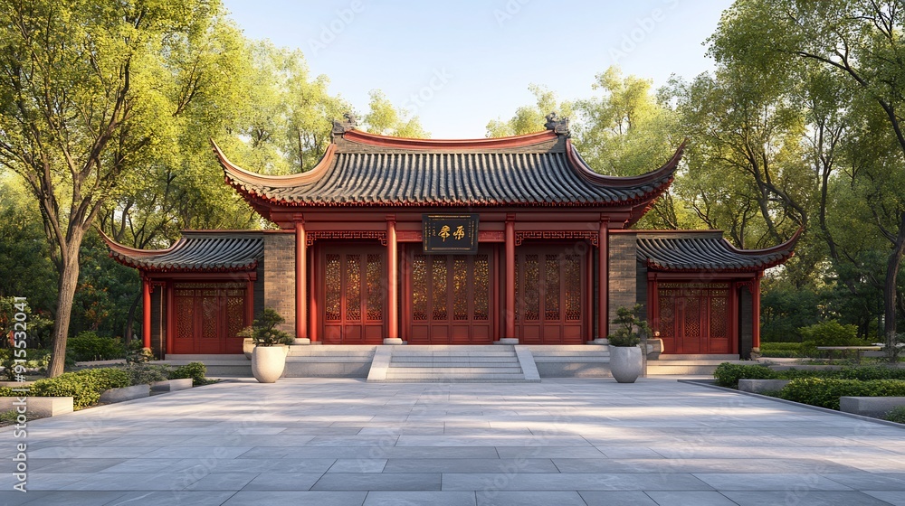 Traditional Chinese Temple in a Tranquil Setting Traditional Chinese Temple in a Tranquil Setting