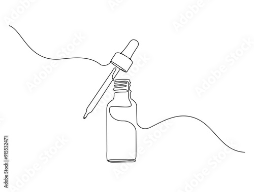 Continuous one line drawing of serum bottle skin care. serum bottle single line vector illustration.