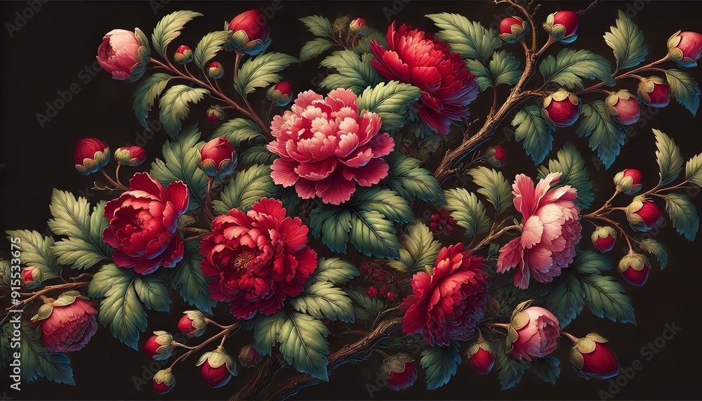 eautiful, vibrant flowers that are lush and full, with deep red petals and green leaves eautiful, vibrant flowers that are lush and full, with deep red petals and green leaves