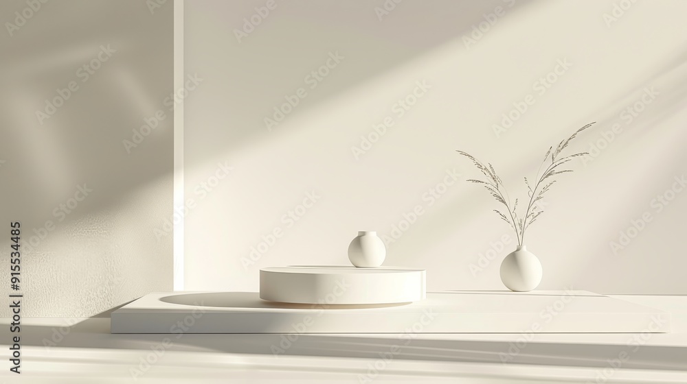 Minimalist White Interior Design with Vase and Grass Minimalist White Interior Design with Vase and Grass