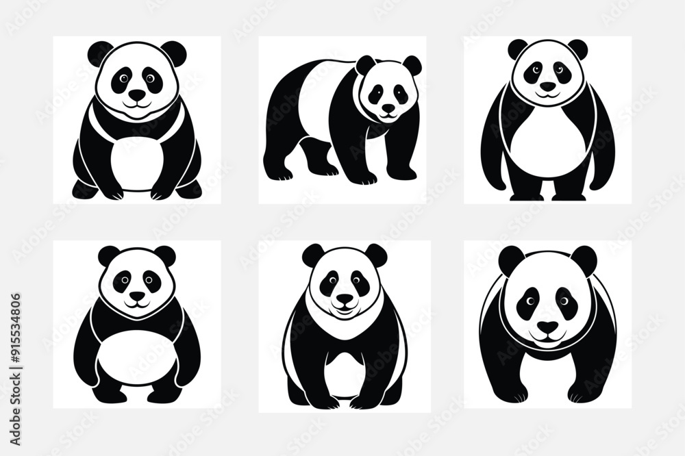 White background art set featuring minimal Panda silhouette
White background art set featuring minimal Panda silhouette