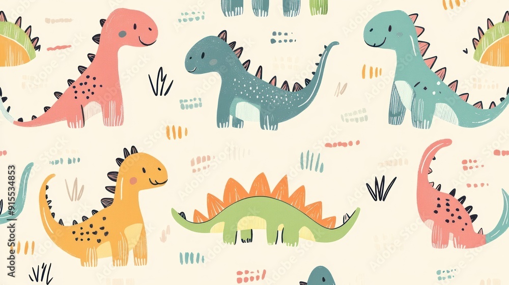 Cute dinosaur design pattern in colorful scheme simple lines art style for cute kids theme minimalist abstract design Cute dinosaur design pattern in colorful scheme simple lines art style for cute kids theme minimalist abstract design