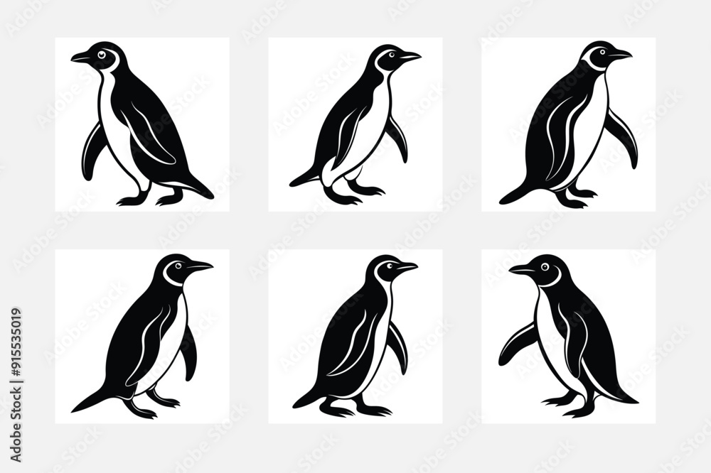 Naklejka premium Minimal penguin silhouette design set on white background for wall art