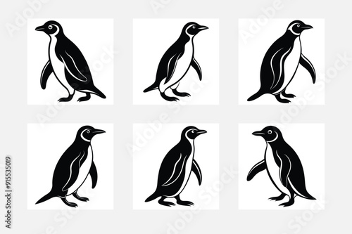 Minimal penguin silhouette design set on white background for wall art
 photo