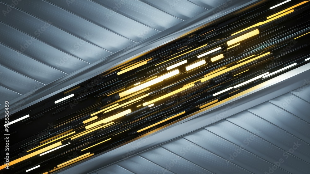 Obraz premium Abstract yellow and black light patterns with gradient on a sleek modern diagonal background featuring a soft metallic texture