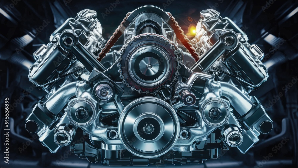 3D Illustration of Key Automobile Engine Parts Timing Chain Camshaft Valves Crankshaft Connecting Rods and Pistons 3D Illustration of Key Automobile Engine Parts Timing Chain Camshaft Valves Crankshaft Connecting Rods and Pistons