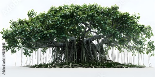 Ancient Banyan Tree with White Background, 300-Year-Old Banyan Tree with White Background