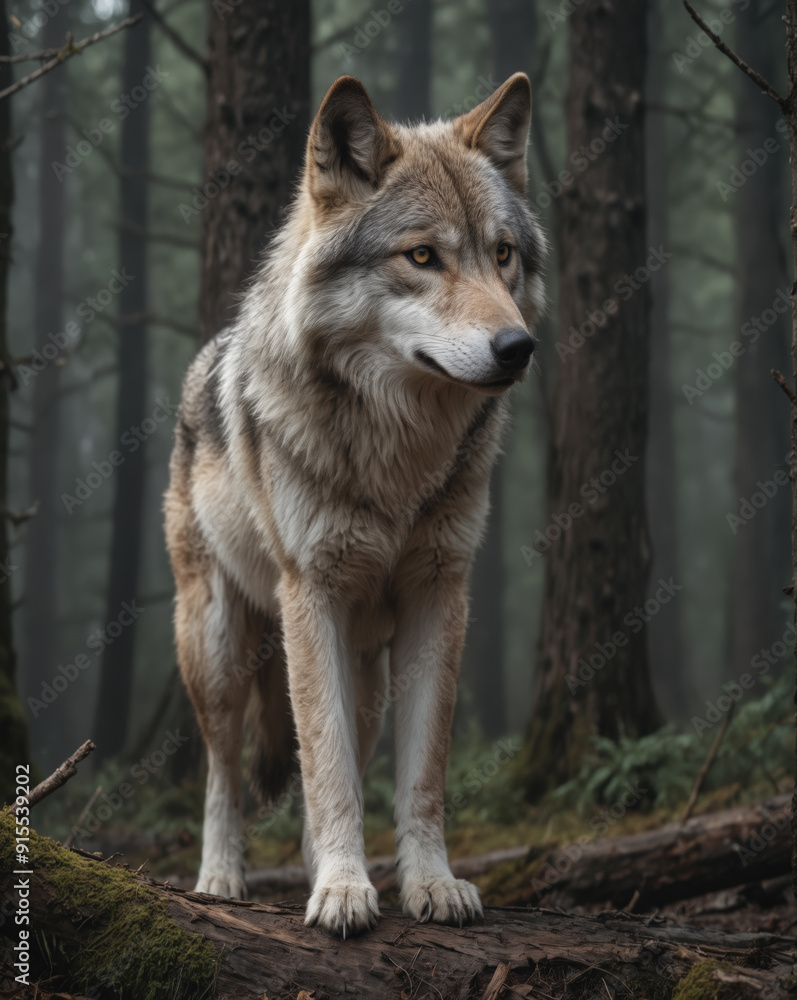 Majestic Wolf in Misty Forest Majestic Wolf in Misty Forest