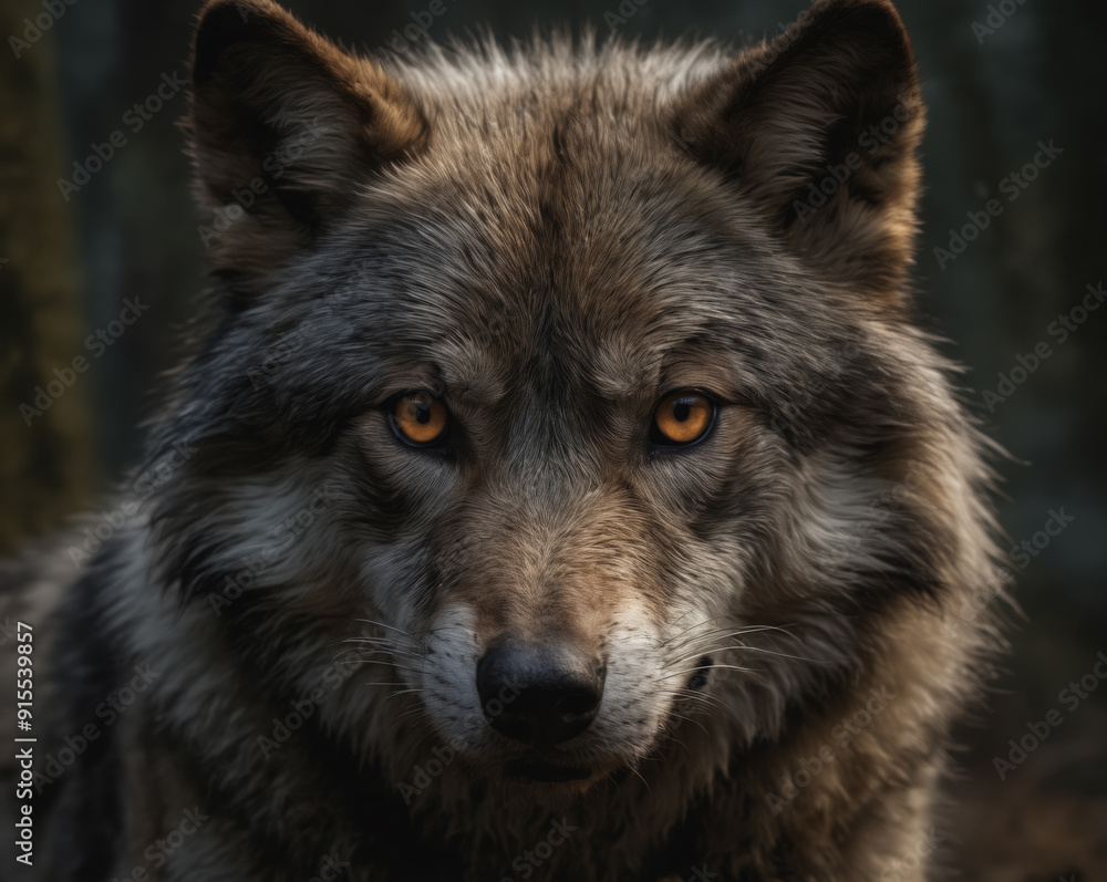 Fototapeta premium Intense Wolf Portrait with Amber Eyes