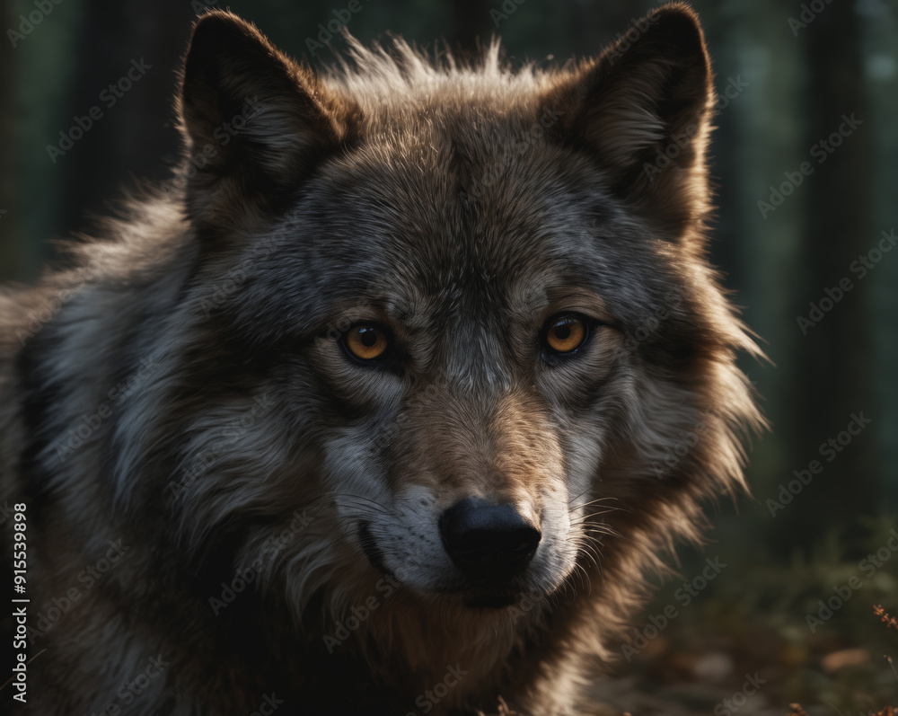 Fototapeta premium Intense Gaze of a Wolf in the Forest