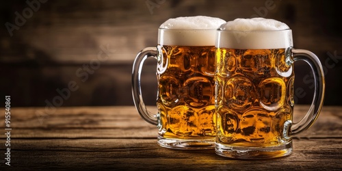 Mug beer. Full glasses of mug beer. Oktoberfest beer festival in Germany photo