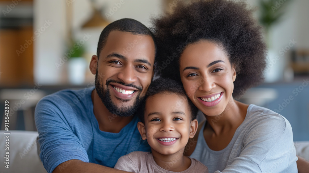 Happy African American Family with Child Smiling at Home Happy African American Family with Child Smiling at Home