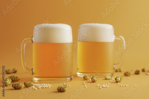 Mug beer. Full glasses of mug beer. Oktoberfest beer festival in Germany photo