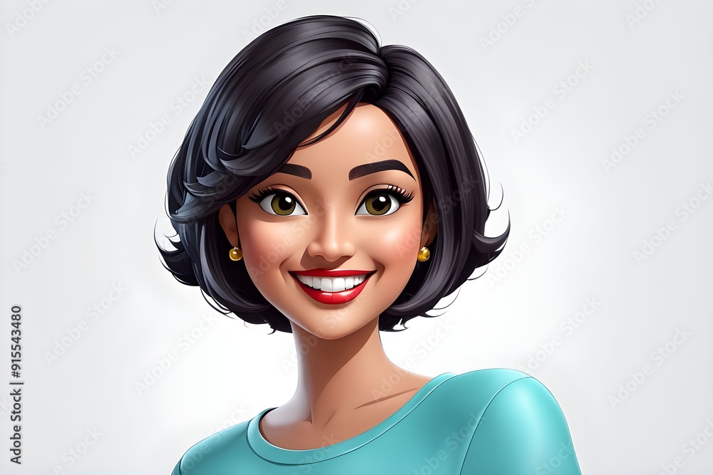 an indian smiling pretty cartoon character young woman portrait with short haircut an indian smiling pretty cartoon character young woman portrait with short haircut