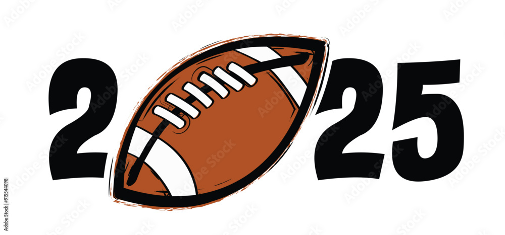 Best wishes, we wish you a happy new year 20254 with the letter o as American football. Rugby ball lor rugbyball icon. Super bow in doodle style. Cartoon vector foot ball sign Best wishes, we wish you a happy new year 20254 with the letter o as American football. Rugby ball lor rugbyball icon. Super bow in doodle style. Cartoon vector foot ball sign
