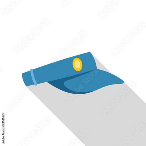 Blue police cap casting a long shadow on a bright sunny day