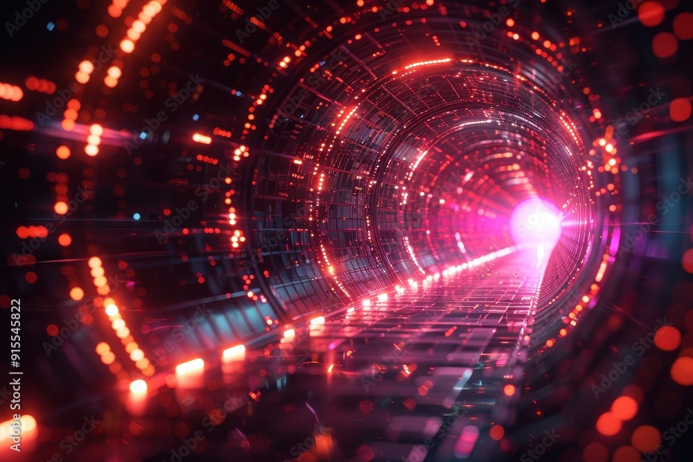 Obraz premium Abstract technology background featuring a glowing digital tunnel with light effects