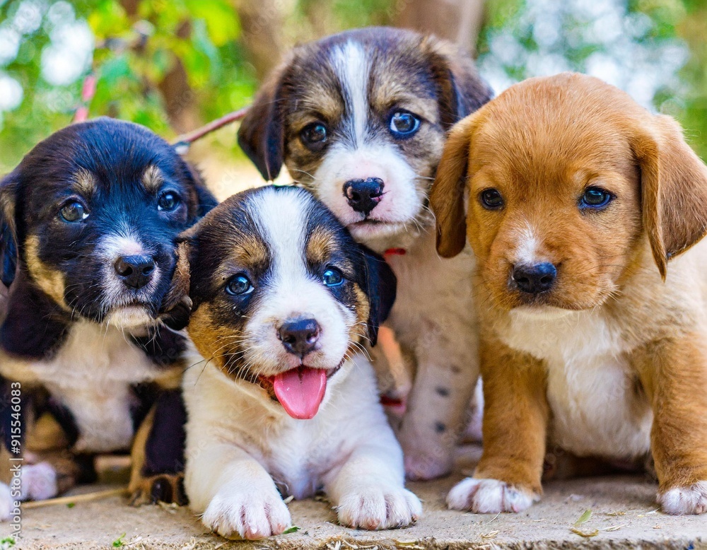 Group of adorable puppies participating in a socialization lesson. Pets playing together, Group of adorable puppies participating in a socialization lesson. Pets playing together,