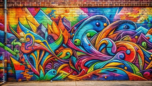 Vibrant graffiti art on brick wall, urban street art , vibrant, colorful, graffiti, art, brick wall, dynamic, urban