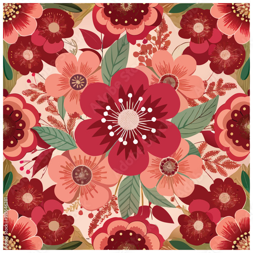 Elegant flower and leaves seamless pattern design