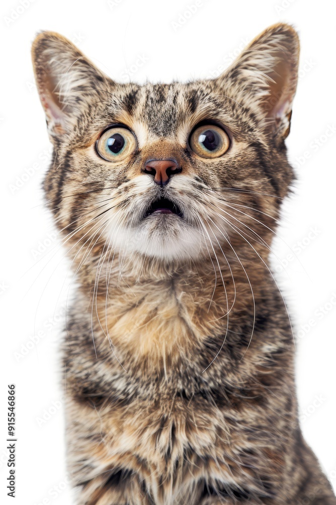 Obraz premium Curious cat with a surprised expression against a white background