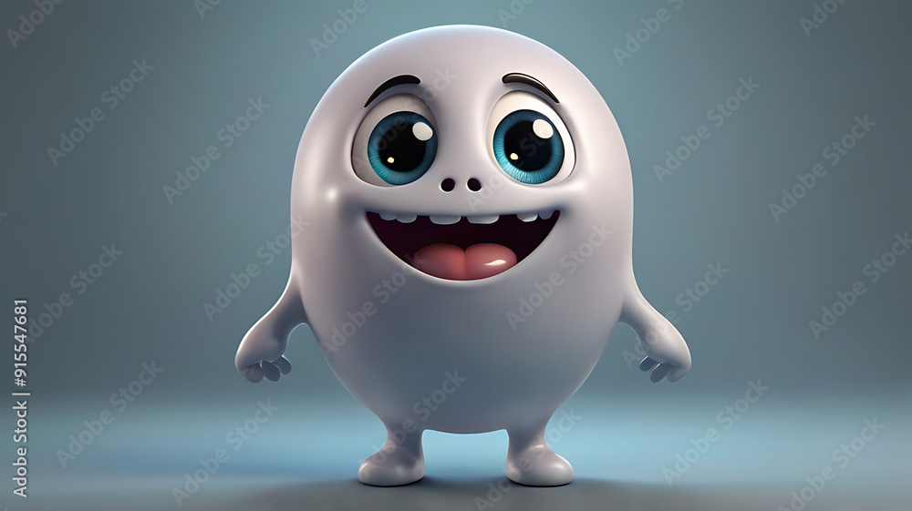 A 3D cute cartoon style portrait of a cheeky, round ghost character with big eyes, a mischievous smile, and a translucent body, set against a simple background A 3D cute cartoon style portrait of a cheeky, round ghost character with big eyes, a mischievous smile, and a translucent body, set against a simple background