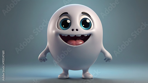 A 3D cute cartoon style portrait of a cheeky, round ghost character with big eyes, a mischievous smile, and a translucent body, set against a simple background