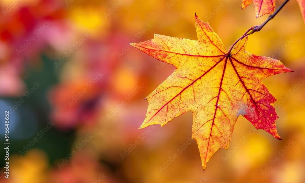 Close-up of vibrant autumn leaf with rich orange and yellow colors, blurred background Close-up of vibrant autumn leaf with rich orange and yellow colors, blurred background
