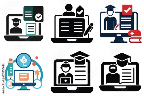 Learning and online education examination vector icon