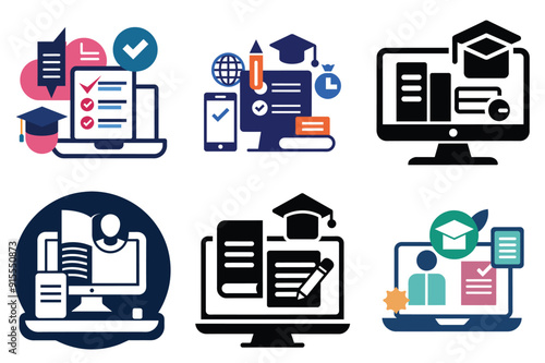Learning and online education examination vector icon