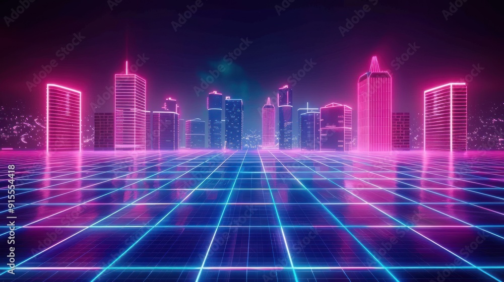 Naklejka premium Cyberpunk Cityscape with Neon Lights.