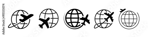 Globe plane icon. Plane travel icon.